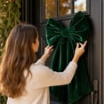 thumbnail image 5 of Large Velvet Christmas Bow, 17.72 x 33.46 inch Extra Long Wreath Bow with Long Streamers, Oversized Holiday Tree Decoration for Front Door and Party, Green, 5 of 7