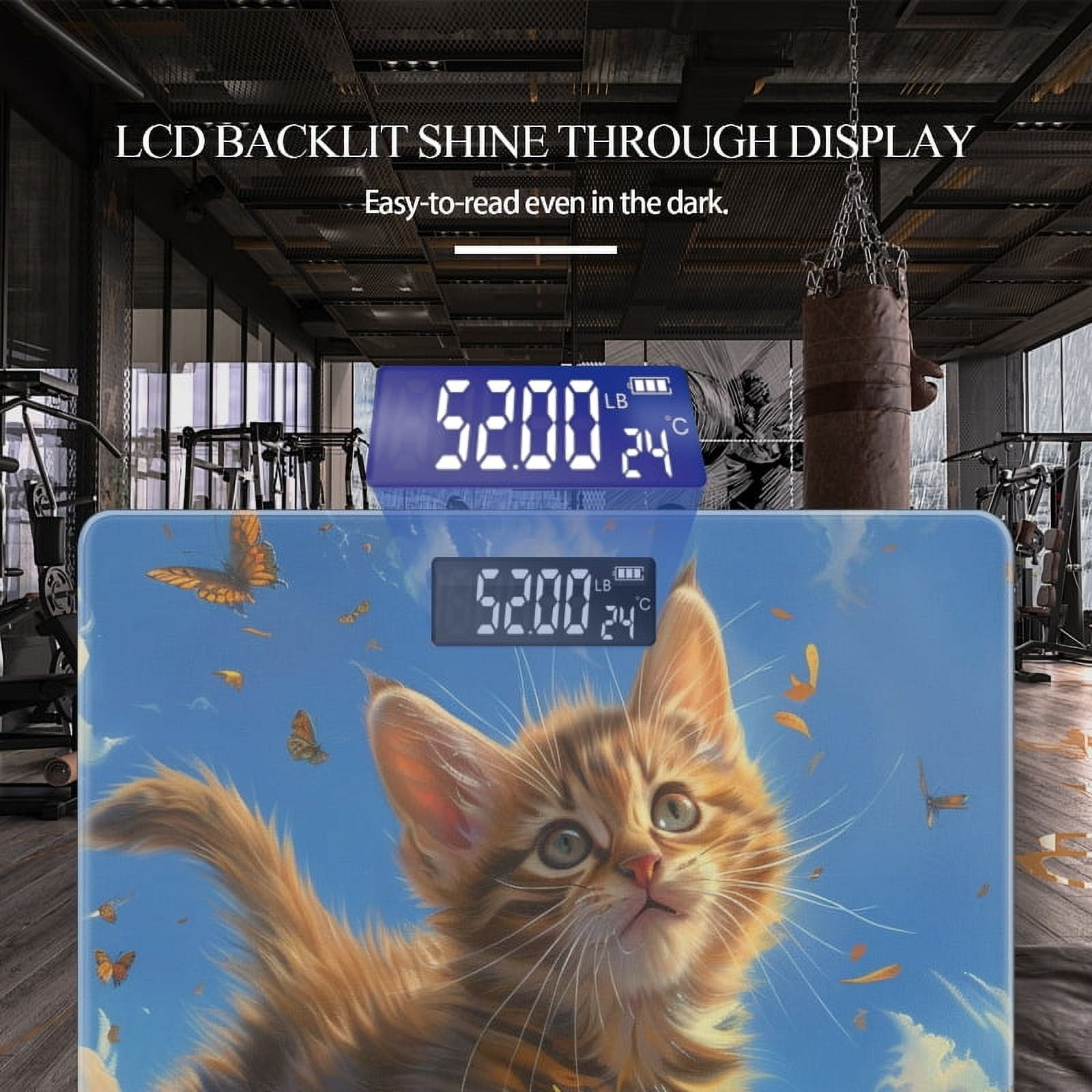 Bathroom Scale, Highly Accurate Digital Body Scale,Precisely Measures Weight up to 400 lbs-Playful Kitten With Fur Brown And Golden In Color