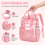 Girls Clear Backpack for Student School Transparent Bookbag with Reinforced Bottom Straps Multi Pockets Pink