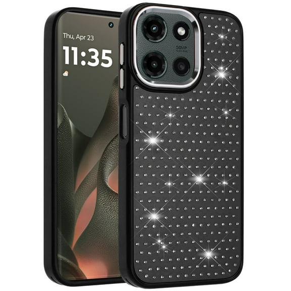 XPM for Motorola Moto G 5G 2025 Phone Case, Bling Diamond Metallic, Full Sparkle Chrome Edged Hybrid Protective Shockproof Cover for Moto G 5G (2025) (Black)