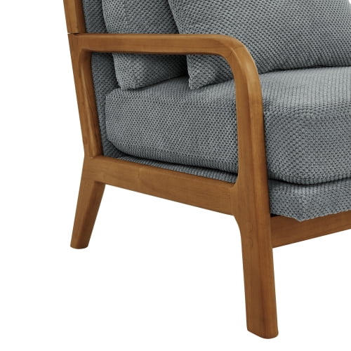 Wooden Lounge Chair with Solid Wood Armrests, Mid-Century Modern Single Sofa for Living Room, Bedroom, Balcony, Office, Light Gray