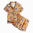 thumbnail image 4 of KPOPLK Little Girls Pajamas Set Halloween Sleepwear Short Sleeve Button Down Silk Shirt and Shorts Sleepwear 2 Piece Kids Pjs 2-13Years,Size 2-3 Years, 4 of 5