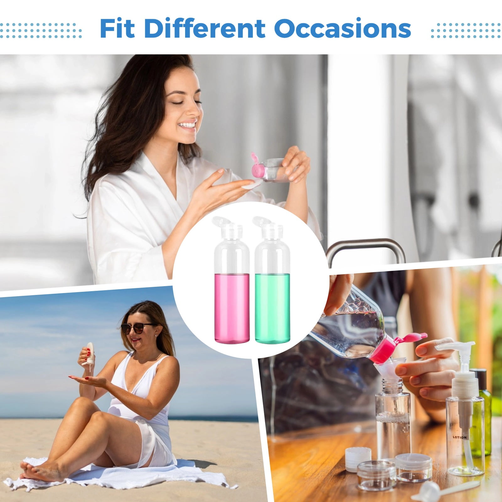 100 Pcs Small Travel Bottles, 3.4 oz Refillable Empty Containers with Flip Caps, Clear Plastic Liquid Dispensers, Leak-Proof Squeeze Bottles with 5 Funnels for Shampoo, Lotion, Cream