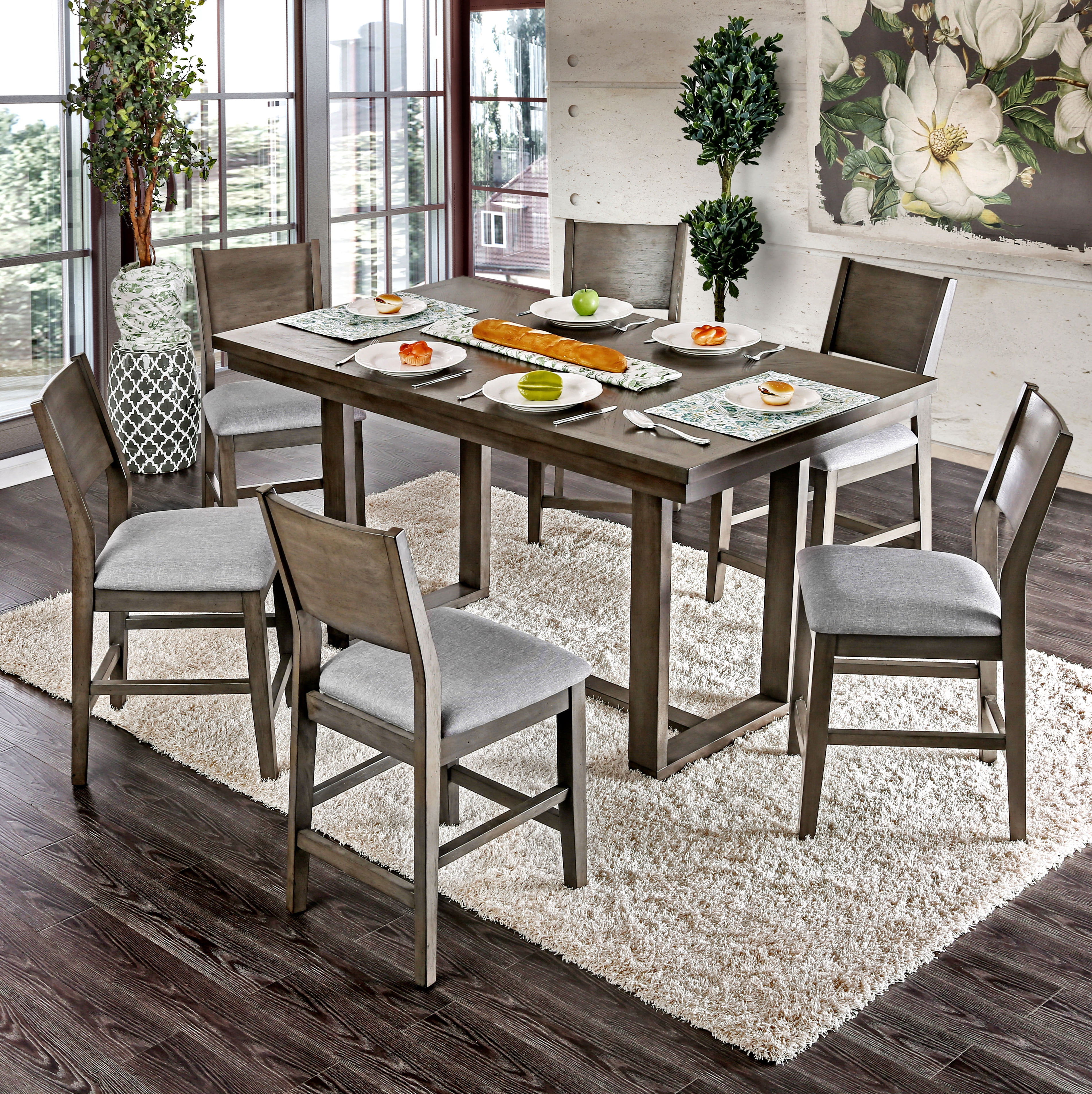Furniture of America Gwain Contemporary Counter Height Dining Table, Gray