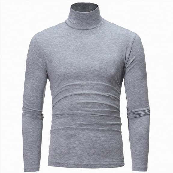 TAmten Mens Long Sleeve Shirt Casual Turtleneck Pullover Tops Slim Fit Basic Lightweight Sweaters(Grey,2XL)