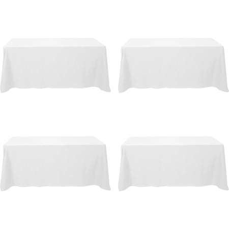 4 Pack White Tablecloths for 6 Foot Rectangle Tables 90 x 132 Inch - 6ft Rectangular Bulk Linen Polyester Fabric Washable Cloth Cover for Wedding Reception Banquet Birthday Party