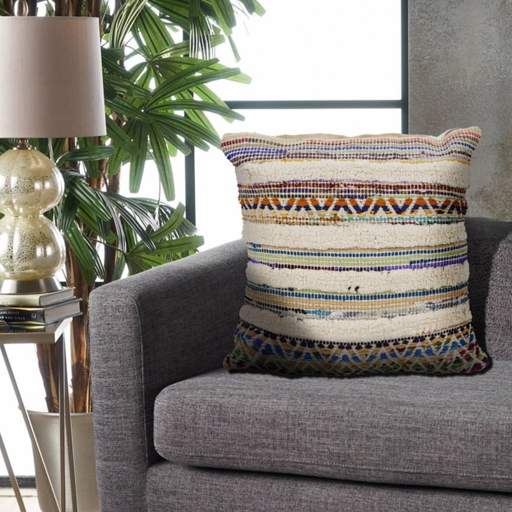 Harlow Hill Nomad 18" x 18" Striped Adult Decorative Throw Pillow Cover, Off White/Multicolor
