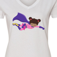 thumbnail image 4 of Inktastic African American Girl, Purple Cape, Superhero Girl Women's V-Neck T-Shirt, 4 of 5
