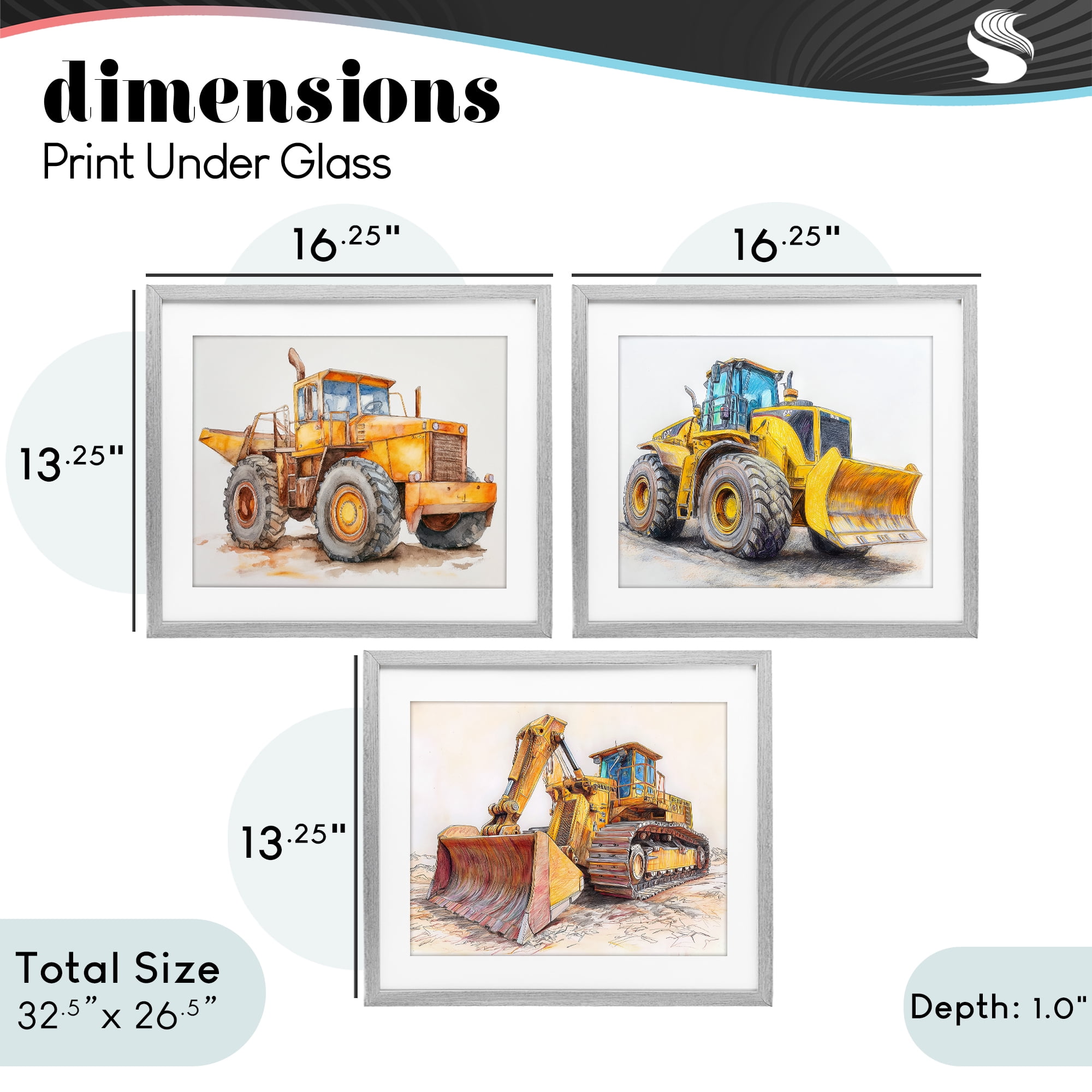 Stupell Industries Various Construction Trio 3 Piece Gray Framed Print Under Glass Set, design by Steve Hunziker