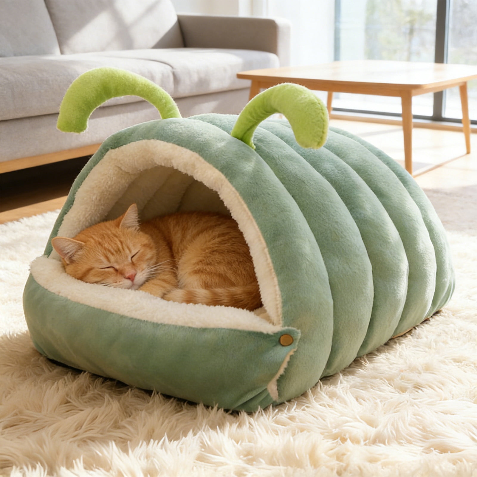 Green S Winter Warm Cat Dog Bed Semi Enclosed Removable Washable Pet Bed Indoor Foldable Soft Cushion For Puppy Kitten