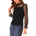 thumbnail image 4 of Allegra K Women's Dots Mesh Sheer Long Sleeve Stand Collar Ruffle Knit Blouse Top, 4 of 6