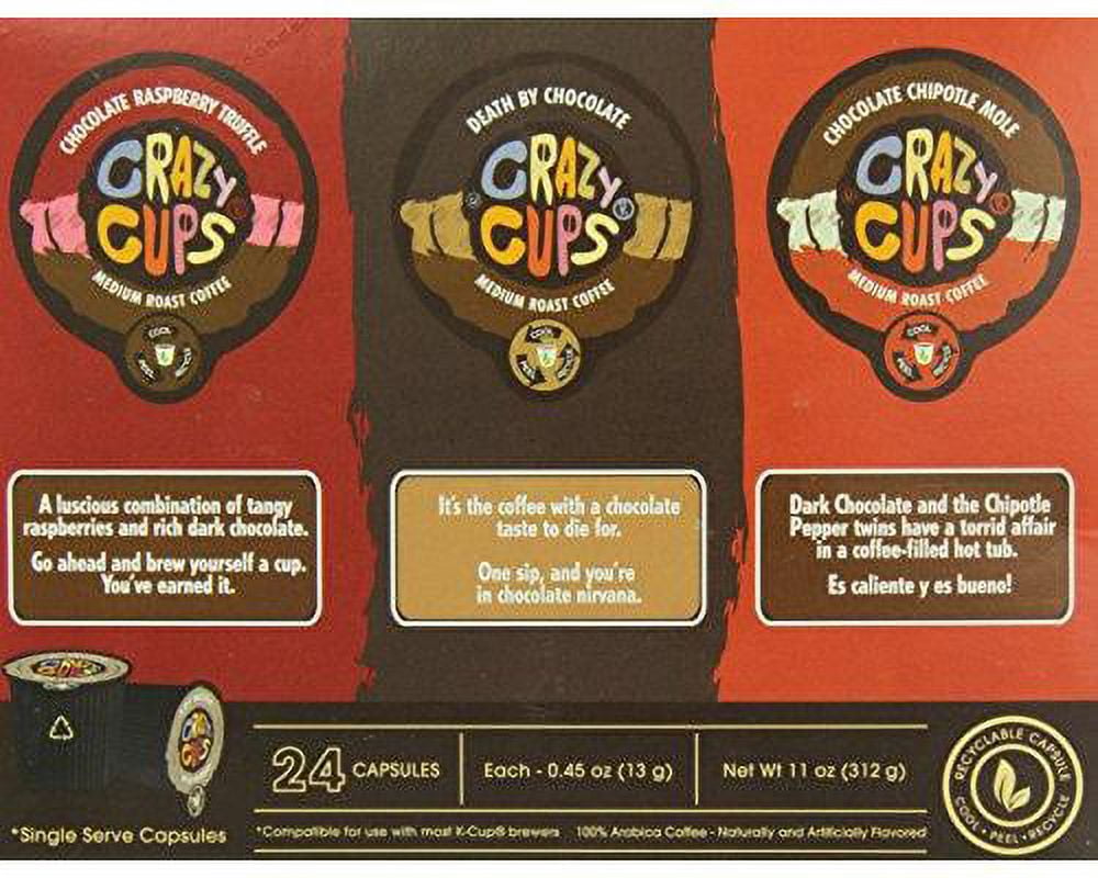 Crazy Cups Chocolate Lovers' Flavored Coffee Variety Single Serve Cups, 24 Ct