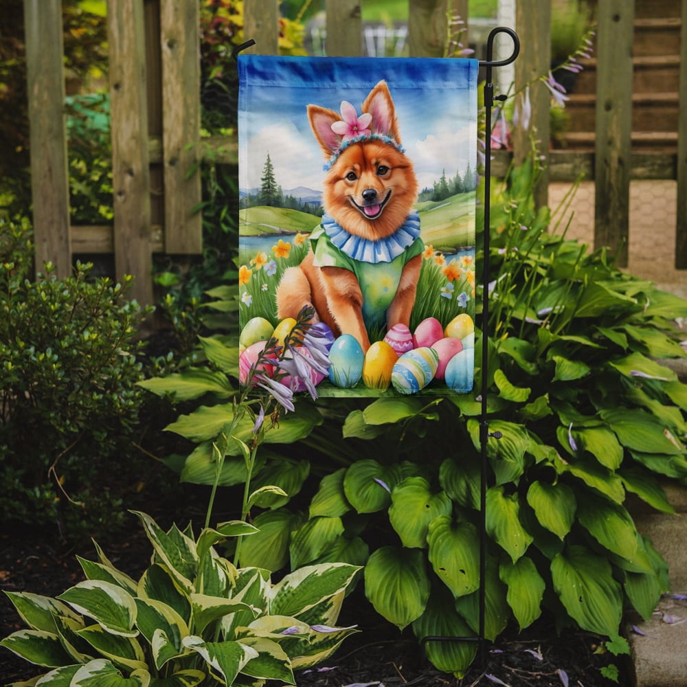 Finnish Spitz Easter Egg Hunt Garden Flag 11.25 in x 15.5 in