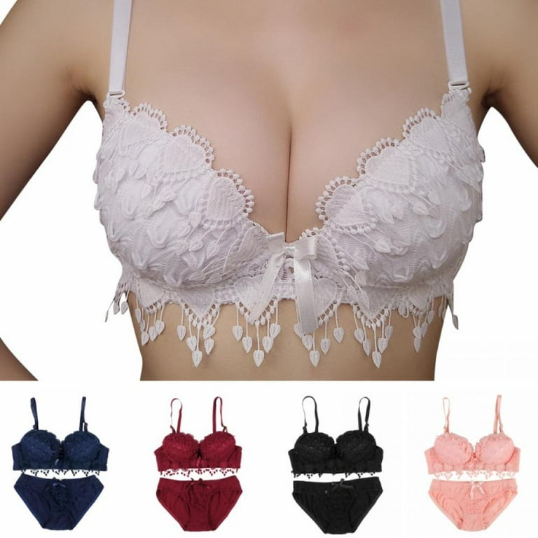 Women's Solid Lace Push up Bra Set with Panty