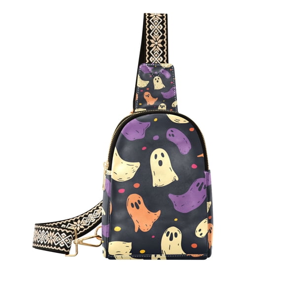 FORMRS Womens Crossbody Sling Bag Travel Daypack Shoulder Chest Backpack, Purple Halloween Ghosts