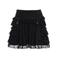 thumbnail image 1 of Women Dark Gothic High Waist Mini Pleated Skirt Harajuku Lolita Sweet Bowknot Lace Trim Splicing Tiered Ruffle Hem A-Line Party Streetwear, 1 of 4