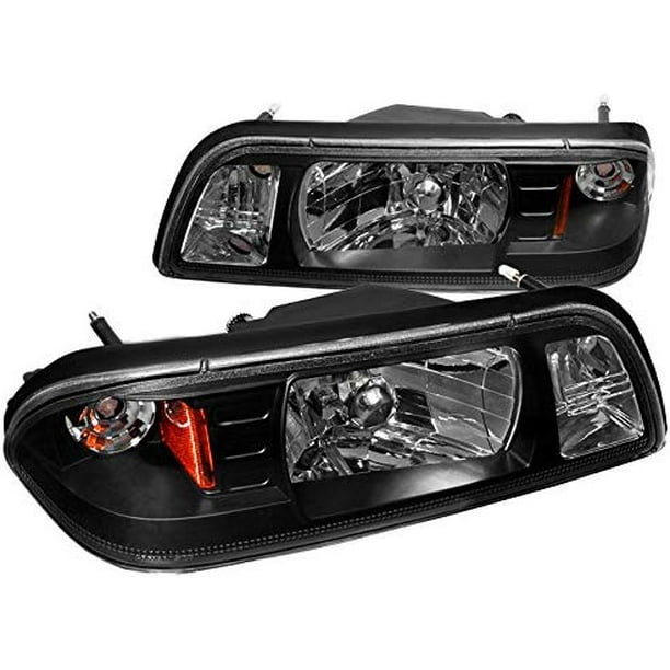 OE Replacement 1 Piece Style Headlights Head Lamps Black Housing Clear