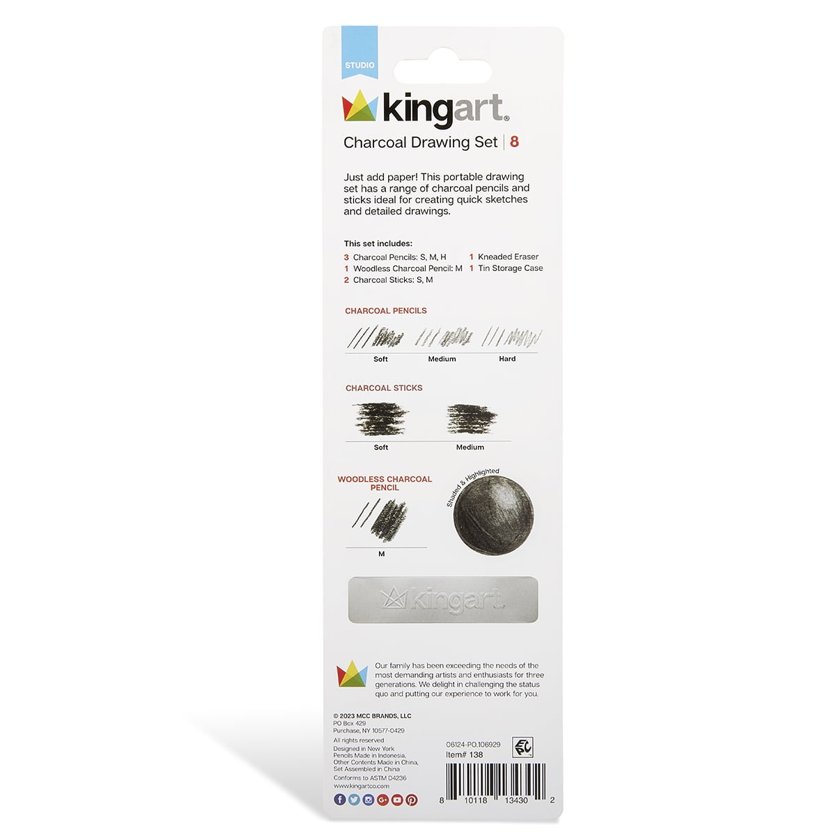 KINGART Charcoal Sketching Tin Travel Set