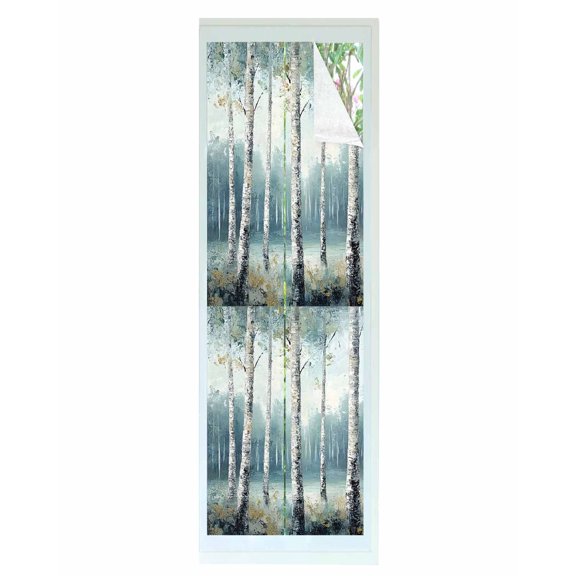 Window Privacy Film Modernism Tree Stained Glass Window Film Decorative Sun Block Window Cover Spring Forest Scene Oil Painted Window Clings Static Adhesive Sticker for Bathroom 23.6"x78.7"