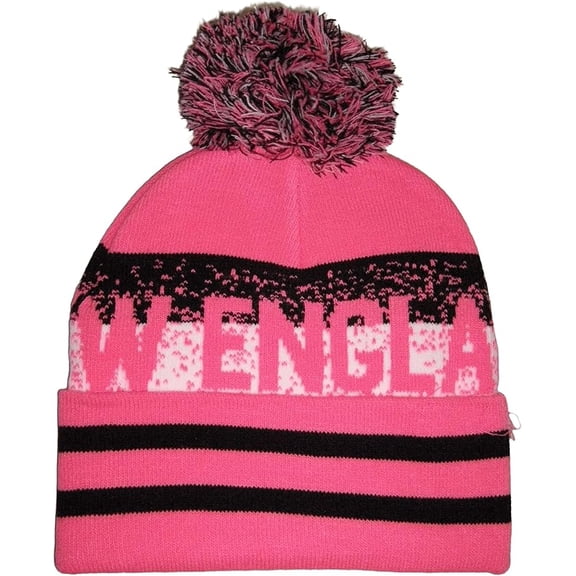 New England Adult Size Digital Pattern Winter Knit Pom Beanie Hat (Pink)