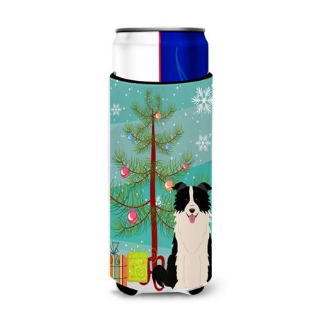 

Merry Christmas Tree Border Collie Black & White Michelob Ultra Hugger for Slim Cans