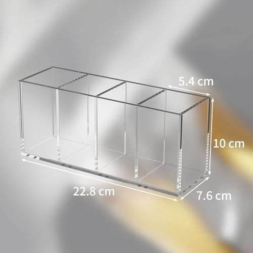 Acrylic Pen Holder 4 Compartments, Clear Pencil Organizer Cup for Countertop Desk Accessory Storage