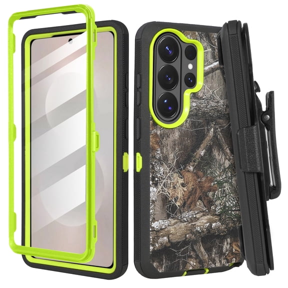 6goodeals Compatible for Samsung Galaxy S26 Ultra Rugged Protective Case with Belt Clip Holster and Built-In Screen Protector Camo Yellow