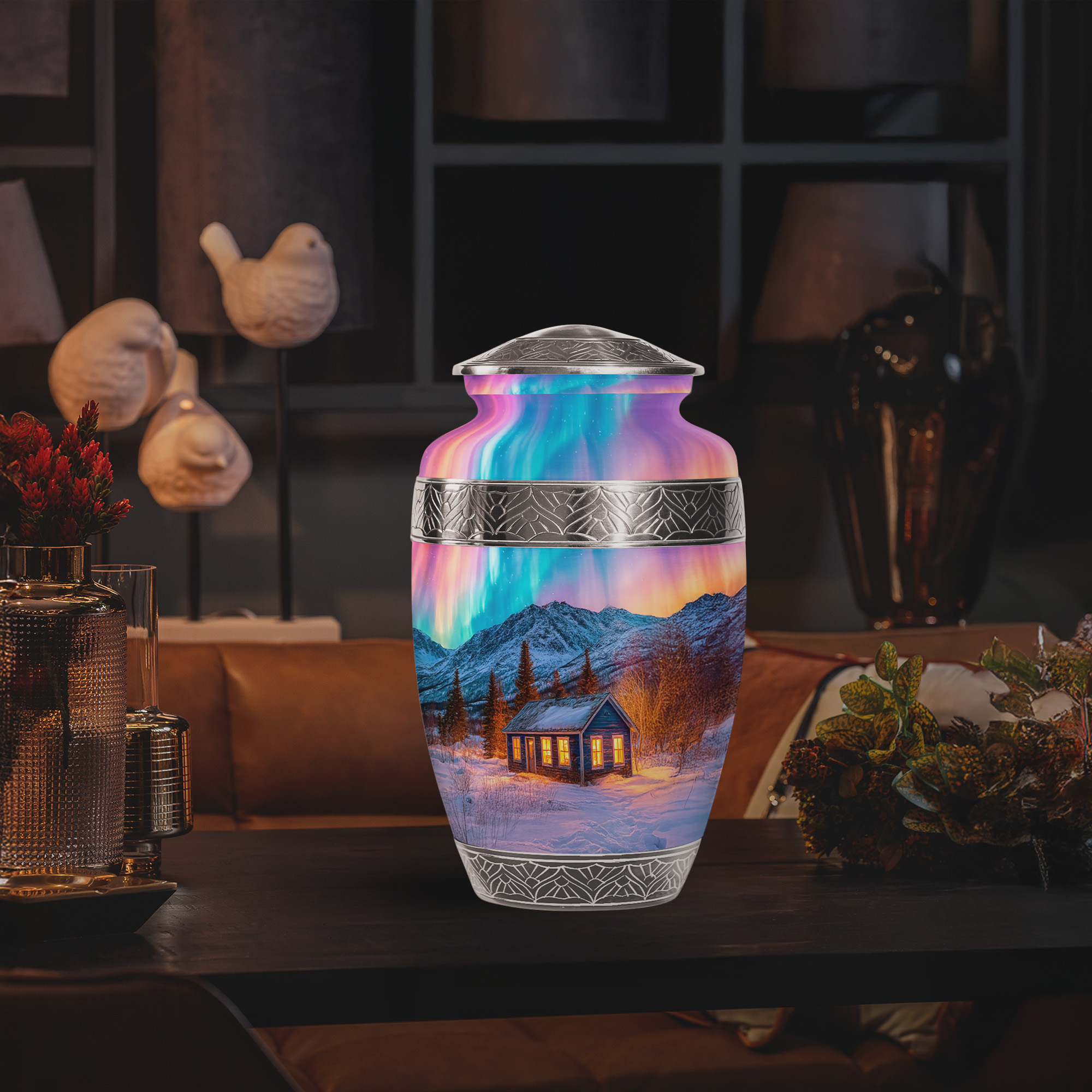 YATSKIA Northern Lights Large Cremation Urns for Human Ashes Adult Mother and Father, Funeral Burial Urn for Adult Ashes, (200 Cubic, Large 10 Inch)