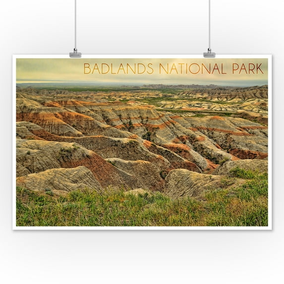 Badlands National Park, South Dakota - Grassy Bluff - Lantern Press Photography (12x18 Art Print, Wall Decor Travel Poster)
