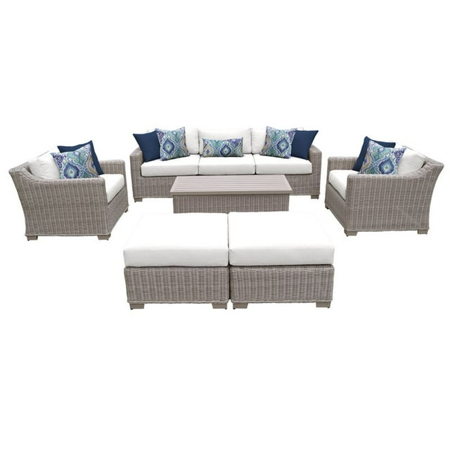 Ensemble de Meubles de Patio en Osier d'Extérieur 8 Pcs en Blanc Voile