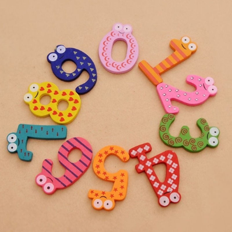 10pcs/set Number Large Cartoon Floral Wooden Fridge Magnet Decor for Baby Kids Educational Toys