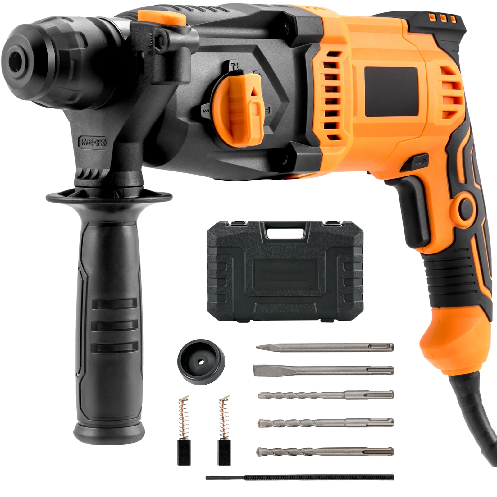 SKYSHALO 1 Inch SDS-Plus 8 Amp Heavy Duty Rotary Hammer Drill, Safety Clutch 4 Functions with Vibration Control Including Grease, Chisels and Drill Bits with Case