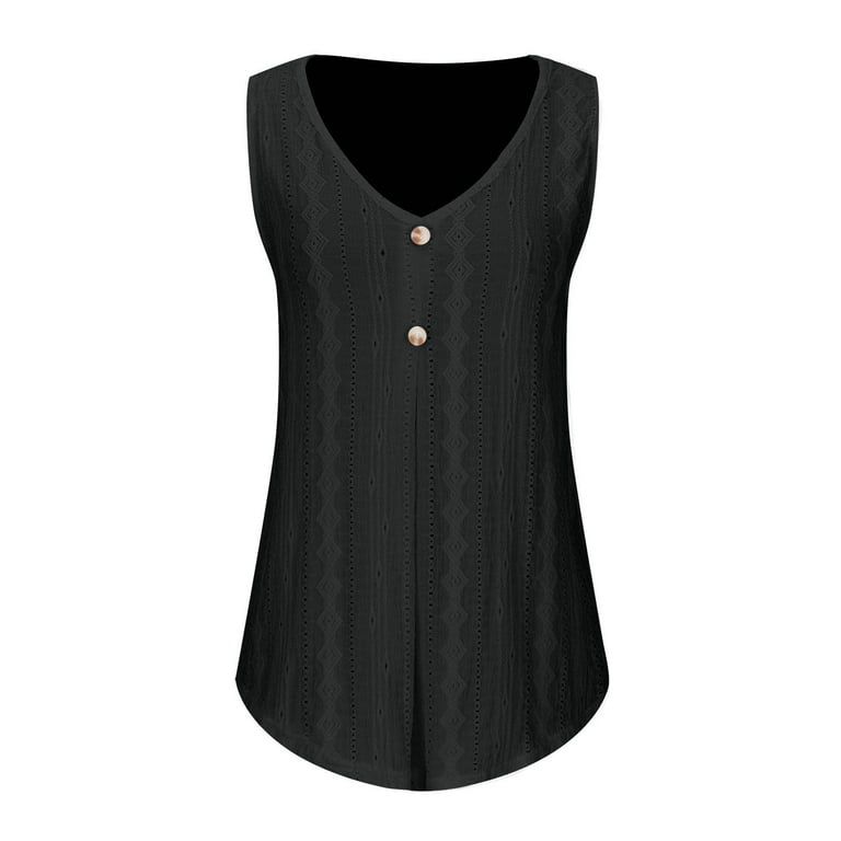 トップス Eyelet Jersey Jacquard Sleeveless Top Mame Kurogouchi：Eyelet Jersey Jacquard Sleeveless Top - BLACK