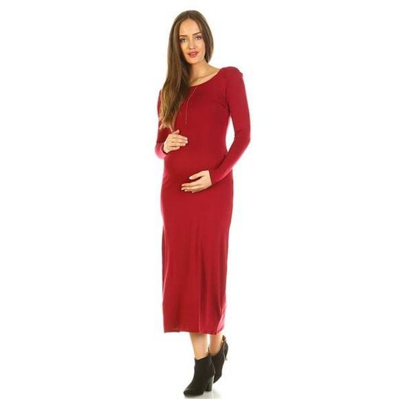 White Mark MTR891L-06-S Maternity Penelope Maxi Dress, Burgundy - Small