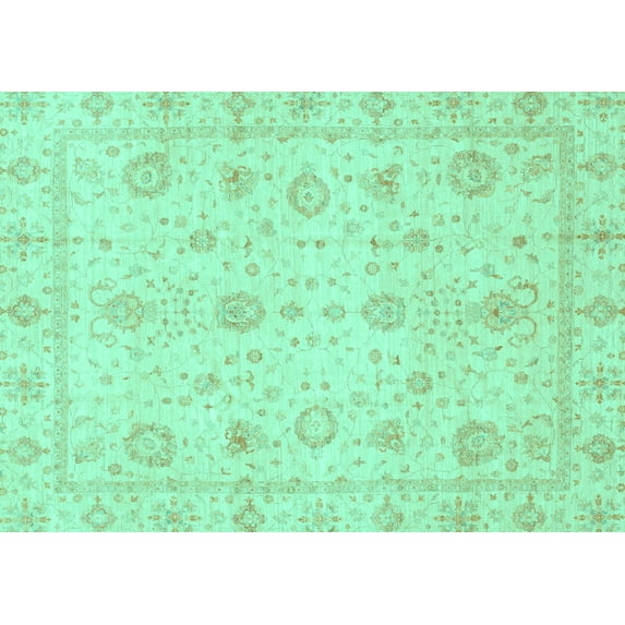 Ahgly Company Indoor Rectangle Oriental Turquoise Blue Traditional Area Rugs, 5' x 8'