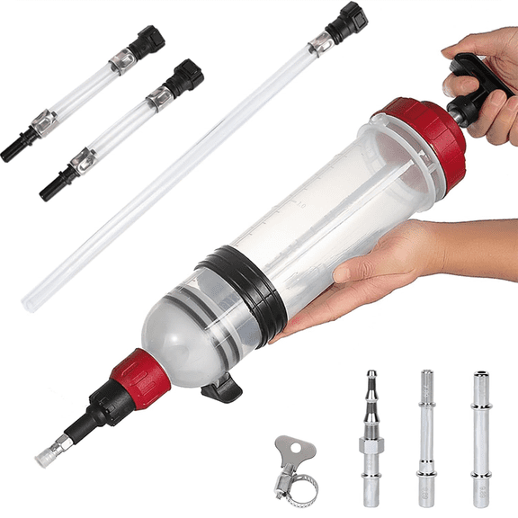 Aniceparthy 1500ML Automotive Fluid Extractor Pump,Brake Oil Injector,Manual Oil Change Syringe,Oil Syringe with Hose & Extension Tubes and Connector for Easy Oil Change,Red