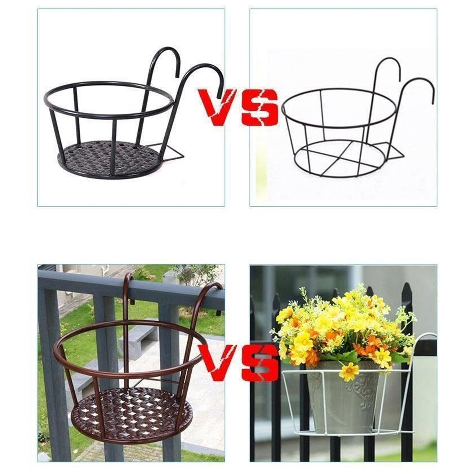 XKHZJL Hanging Planter Shelf Decorative Flower Pot Plant Holder, Iron Hanging Plant Holder Over The Rail Metal Fence Planters, Hanging Bucket Flower Pot Holder for Patio Balcony Outdoor Plants