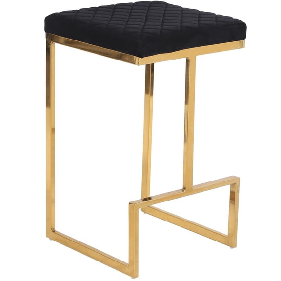 Filomena Black Velvet Upholstered Tufted Kitchen Gold Metal Counter Stool