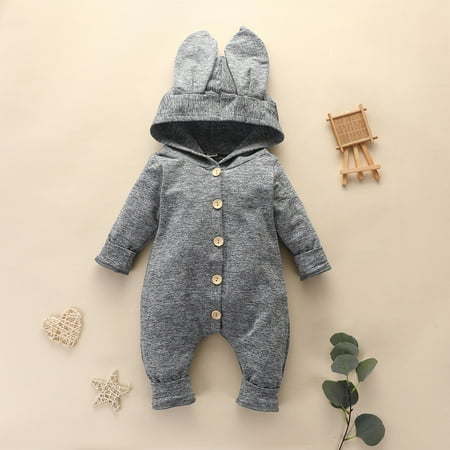 

Leutsin Toddler Kids Boys Girls Cute Cartoon Rabbit Ears Solid Color Cotton Romper