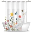 thumbnail image 6 of Mizhona Colorful Butterfly No Hooks Shower Curtains with Snap in Liner Rustic Red Floral Hookless Fabric Bathroom Curtain,71"x86", 6 of 7