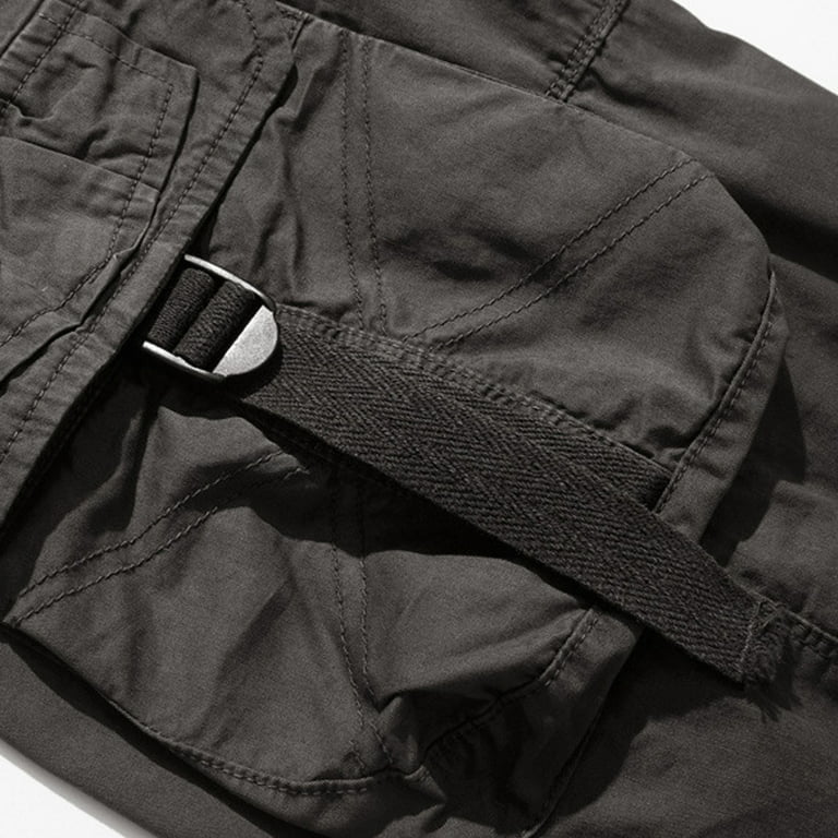 Capri Pants for Men Casual Button Zipper 3/4 Cargo Pants Baggy Multi Pockets  Drawstring Outdoors Sports Hiking Below Knee Shorts 