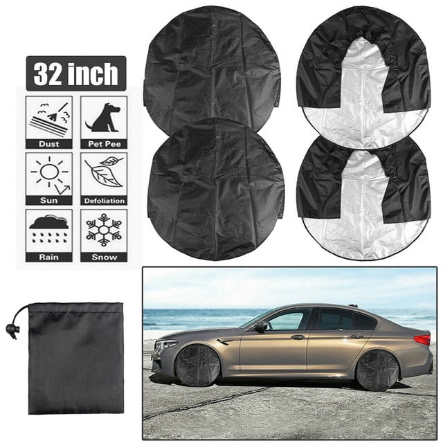 Wheel Covers Sun Rain Frost Snow Protector Waterproof Tire Protectors TRAVER DREAM Tire Covers Set of 4 for Rv Travel Trailer Camper Black Fits 27-33 Inch Tire Diameter 