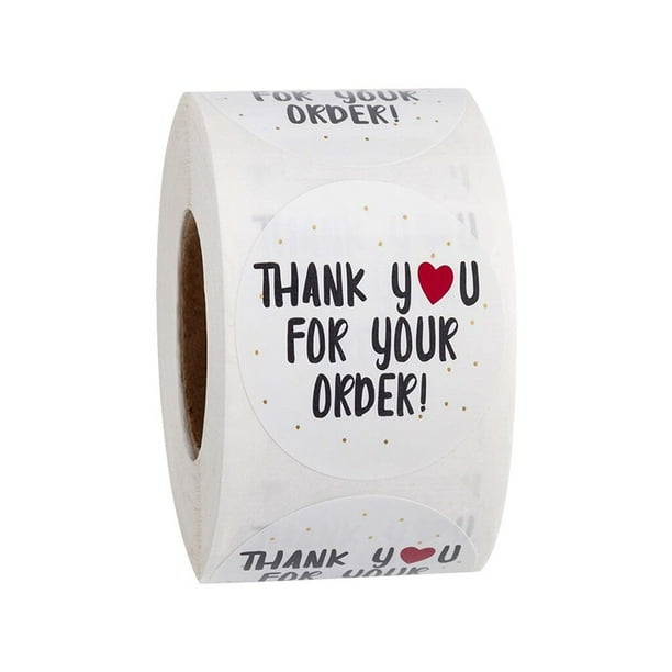 500 uds./rollo. Pegatinas de corazón de agradecimiento, 2,5 cm. Etiquetas adhesivas de PVC para pedidos, regalos, bodas, negocios y paquetes