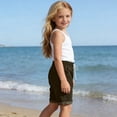 thumbnail image 6 of FRSASU Girl's Denim Shorts Elastic Waist Drawstring Jeans Rolled Cuff Stretch Casual Knee Length Loose Comfy Short with Pocket Brown, 6 of 8