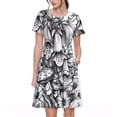 thumbnail image 1 of Easygdp Monochrome Botanical Illustration para Vestido Transpirable de Mujer, Vestido Suelto de Manga Corta con Pliegues y Bolsillos para el Verano, 1 of 6