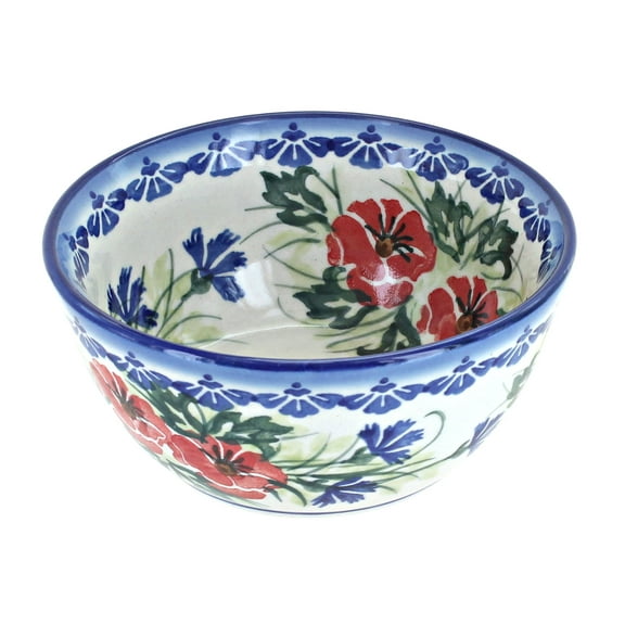 Blue Rose Polish Pottery Cherry Red Bouquet Dessert Bowl