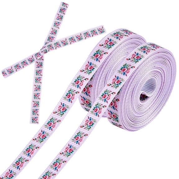 2 Rolls Flowers Ribbon 10 Yards Grosgrain Ribbons Print Floral 3/8 Inch Striped Spring Summer Wreaths Craft Trims DIY