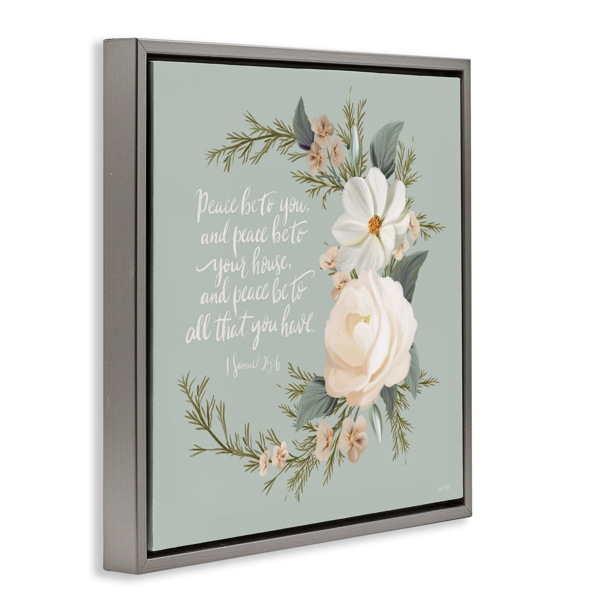 Stupell Industries Peace Be To You Prayer Plants & Flowers Painting Gray Floater Framed Canvas Art Print Wall Art, 25 x 25