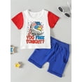 thumbnail image 2 of Bagilaanoe 4th of July Clothes for Toddler Baby Boys Short Sleeve Letter Print T-Shirt Tops + Shorts 6M 12M 18M 24M 3T 4T Kids Independence Day Outfits 2pcs Short Pants Set, 2 of 9