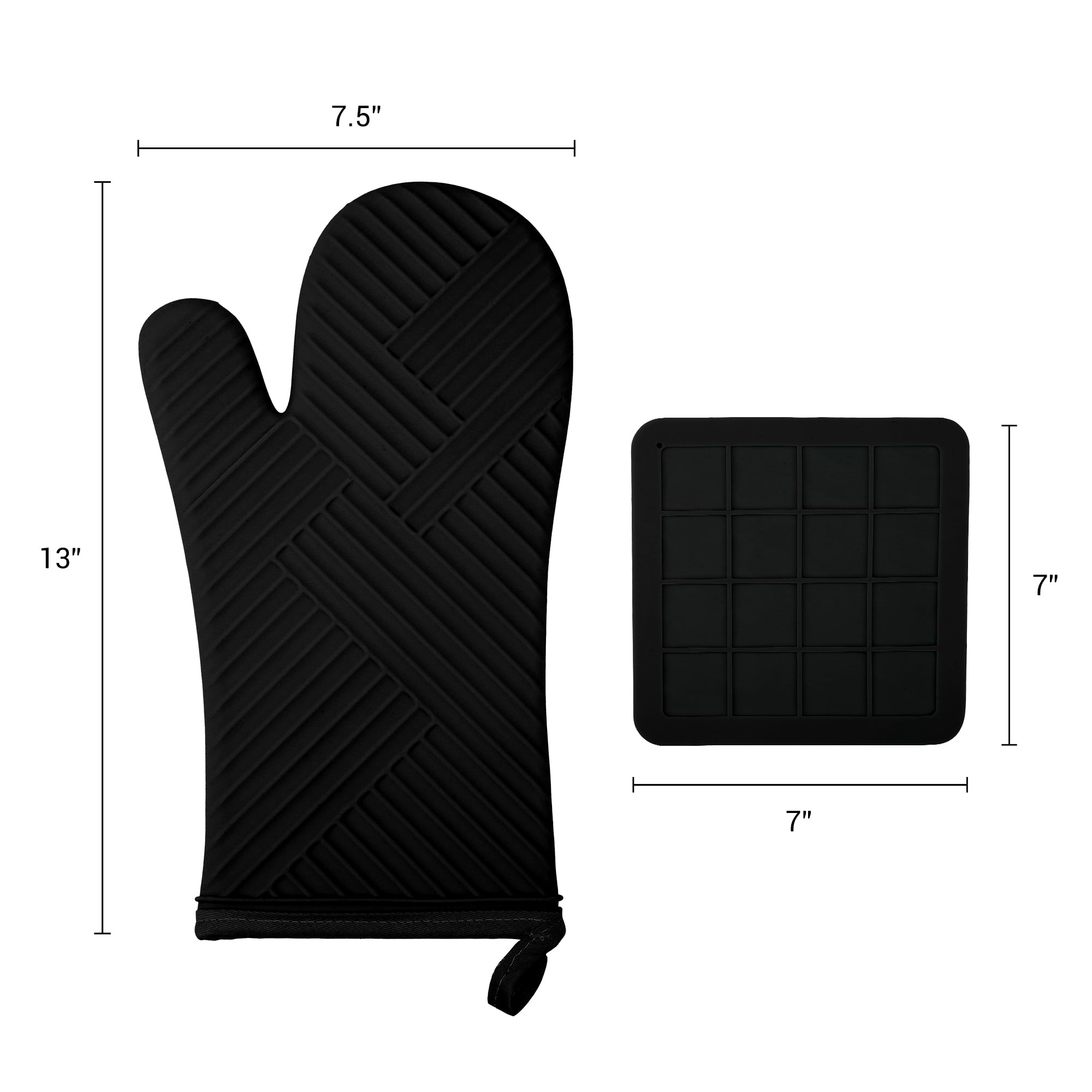REGALWOVEN Oven Mitts and Pot Holders Sets of 4, Heat Resistant and Non-Slip Black 13x7.5inch
